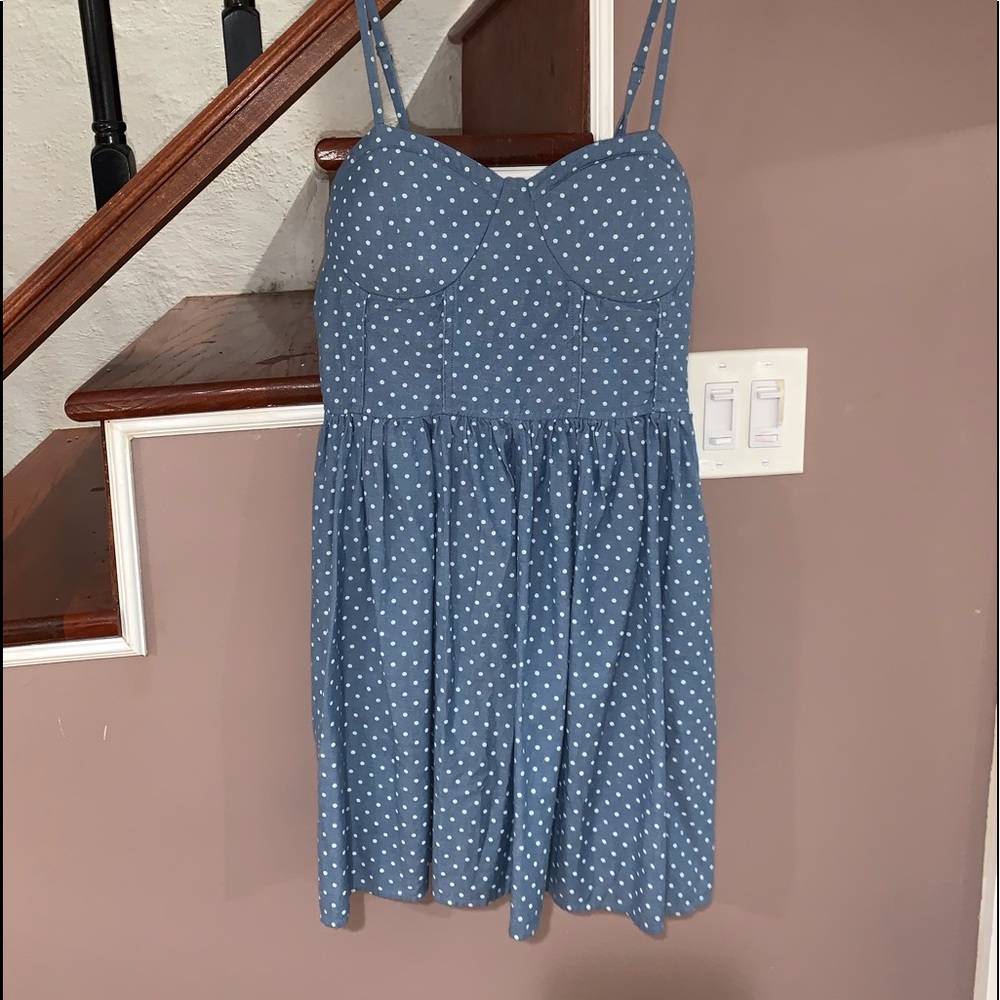 Blue dress with white polkadots